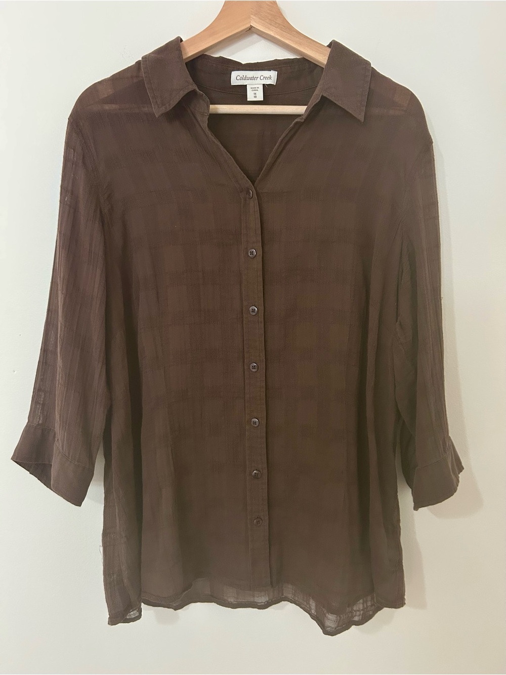 Coldwater Creek Semi Sheer Textured Cotton Button Down Blouse Sz 1X 18
